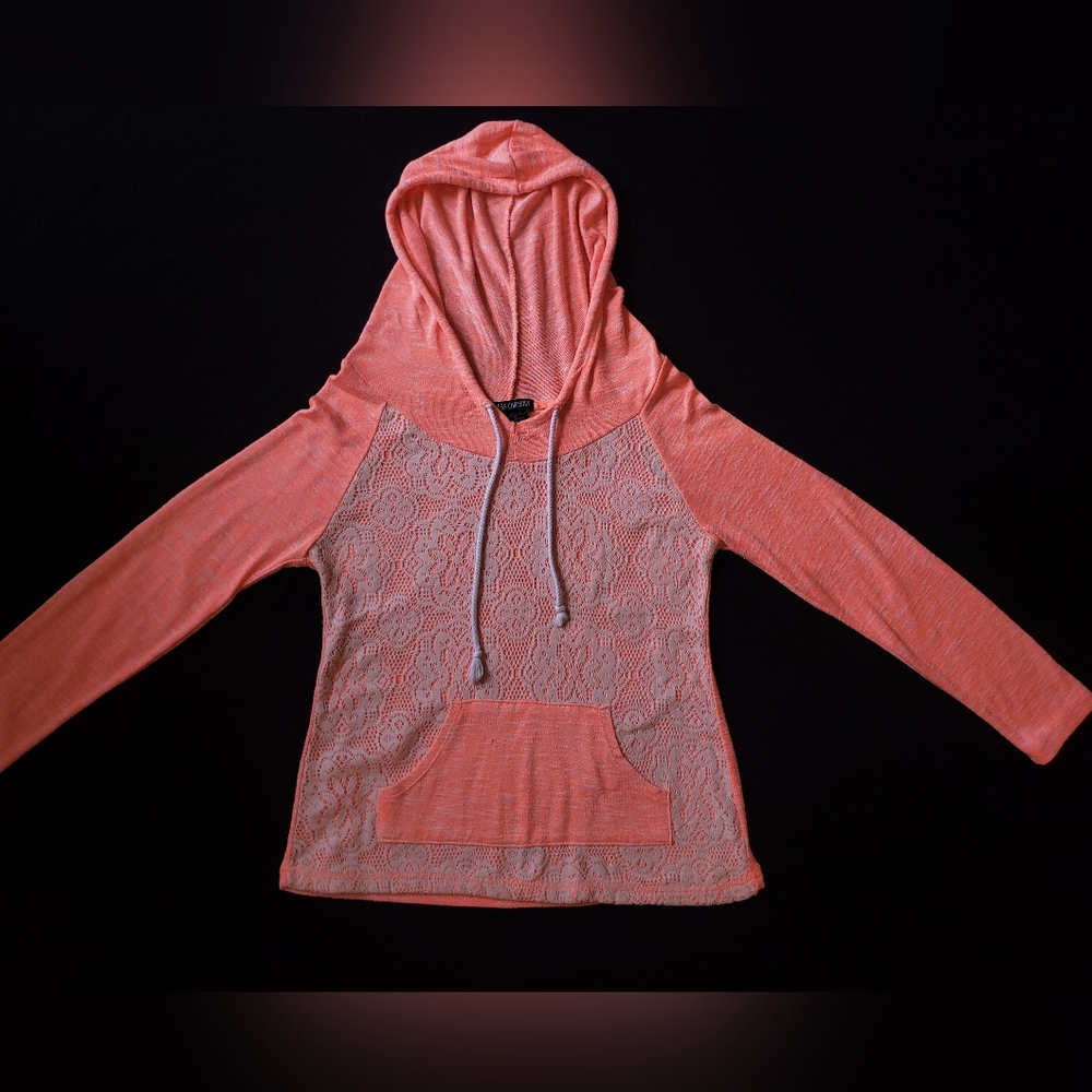 Pink hoodie with lace on the front